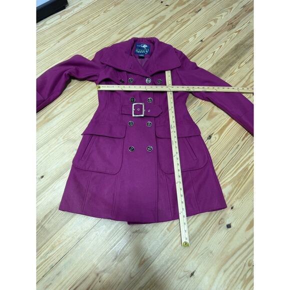 Green With Envy Fuchsia Wool Blend Pea Coat Double Breasted Women’s Size Medium - Picture 4 of 9